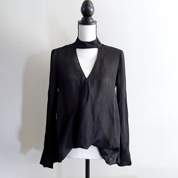 Derek Lam 10 Crosby Silk Choker Blouse Size 4 Black Women’s Designer Top - Picture 1 of 10